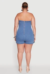 Womens Plus Size Daisy Denim Strapless Skort Romper with Zip Back, Blue, Size 3X