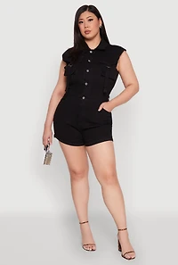 Womens Plus Daisy Cargo Pocket Denim Romper,