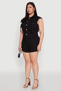Womens Plus Daisy Cargo Pocket Denim Romper,