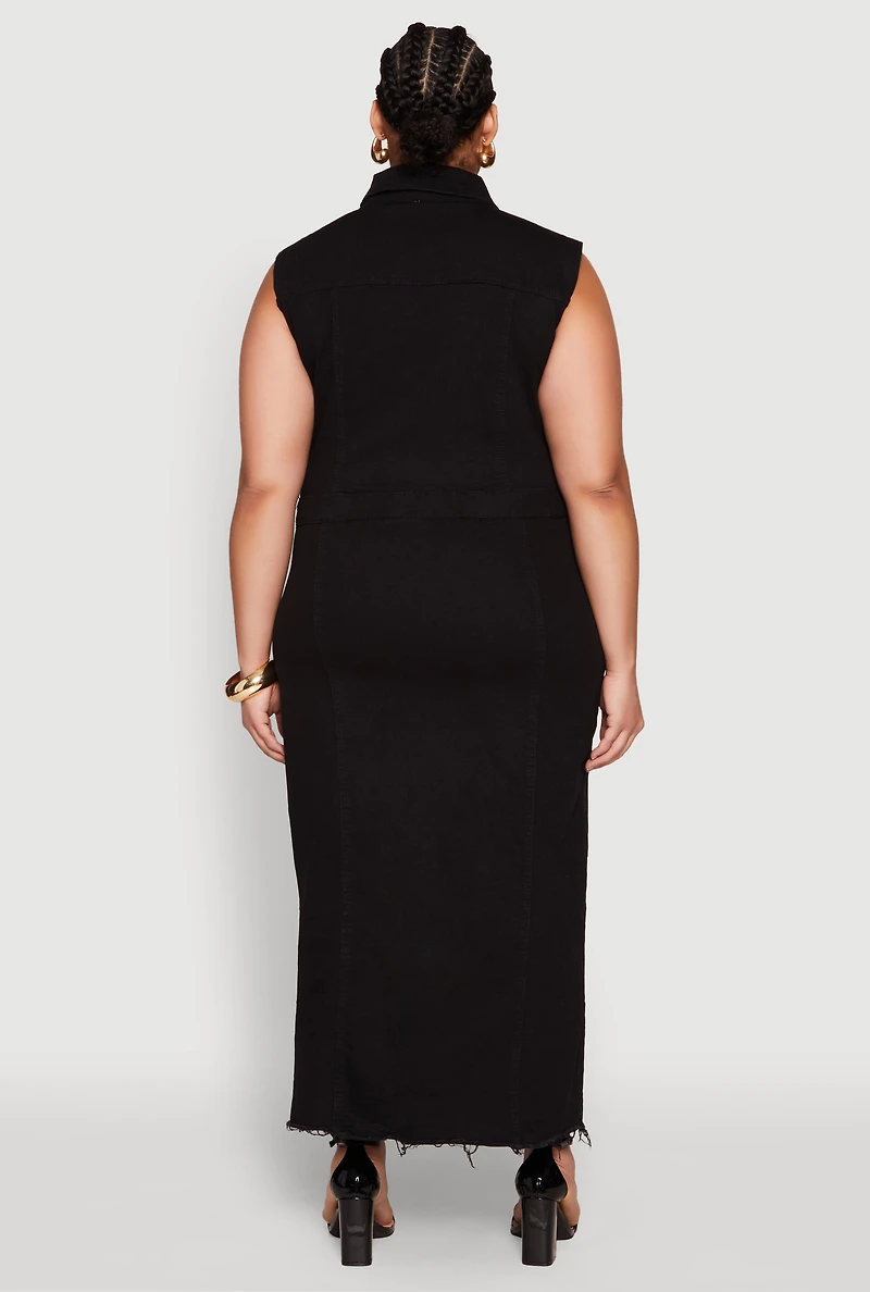 Plus Daisy Denim Sleeveless Utility Maxi Dress