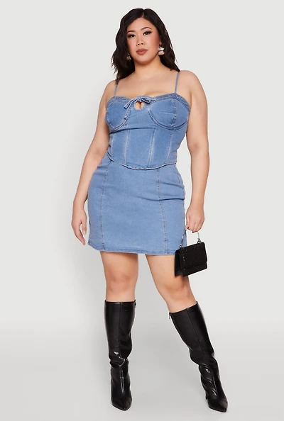 Womens Plus Zip Back Denim Mini Skirt, Blue,