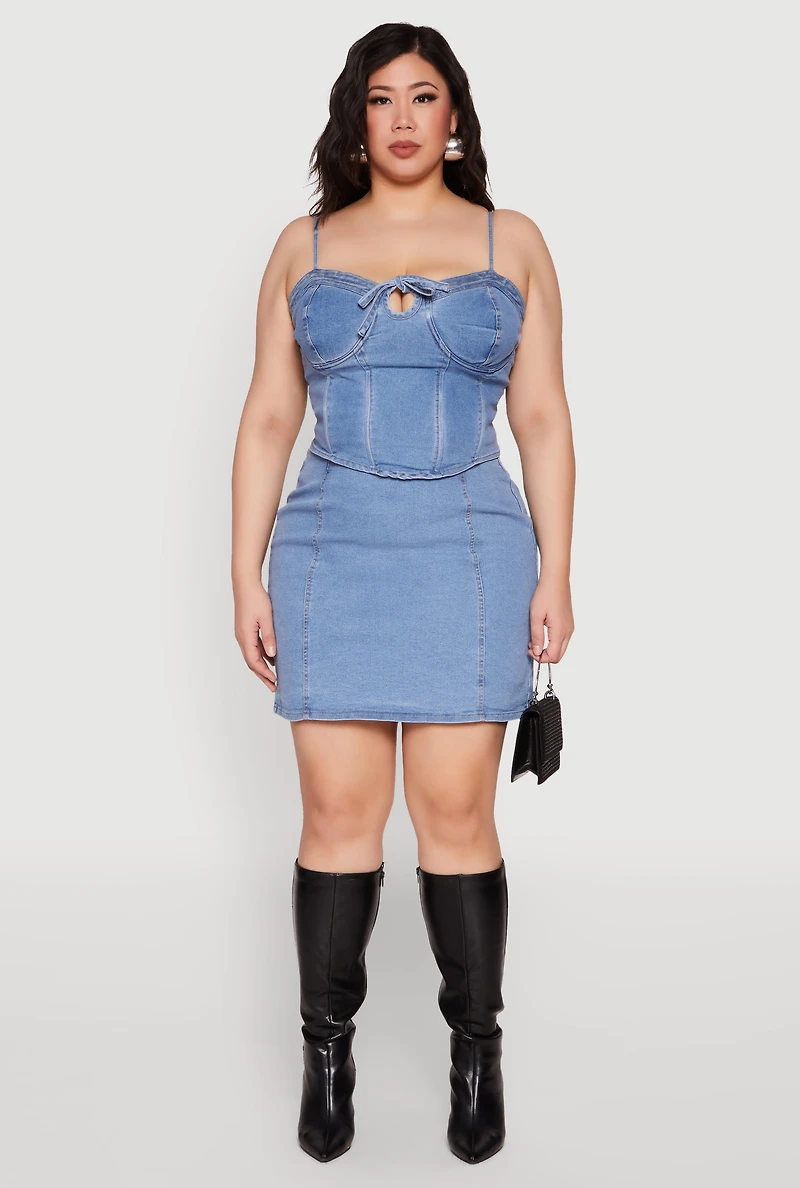 Womens Plus Size Zip Back Denim Mini Skirt, Blue, Size 2X