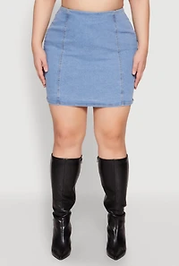 Womens Plus Zip Back Denim Mini Skirt, Blue,