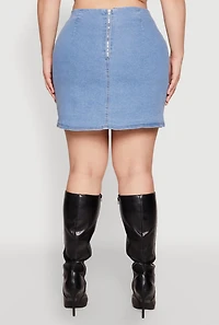 Womens Plus Zip Back Denim Mini Skirt, Blue,
