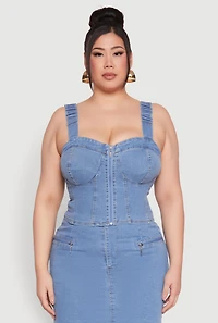 Plus Denim Zip Front Bustier Top