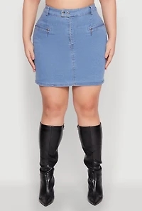 Womens Plus Size Denim Zip Front Mini Skirt, Blue, Size 3X