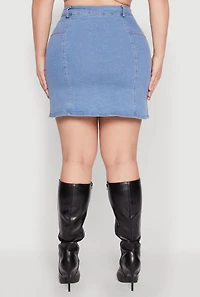 Womens Plus Size Denim Zip Front Mini Skirt, Blue, Size 2X
