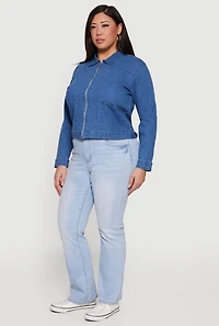 Plus Long Sleeve Zip Front Denim Jacket