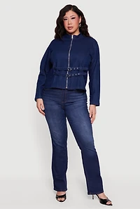 Plus Double Belt Detail Zip Front Moto Jacket