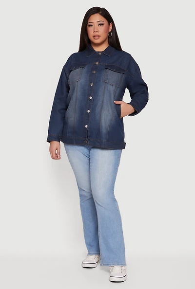 Plus Long Sleeve Button Front Denim Jacket