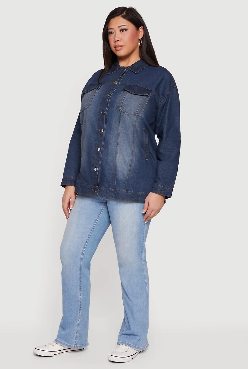Plus Long Sleeve Button Front Denim Jacket