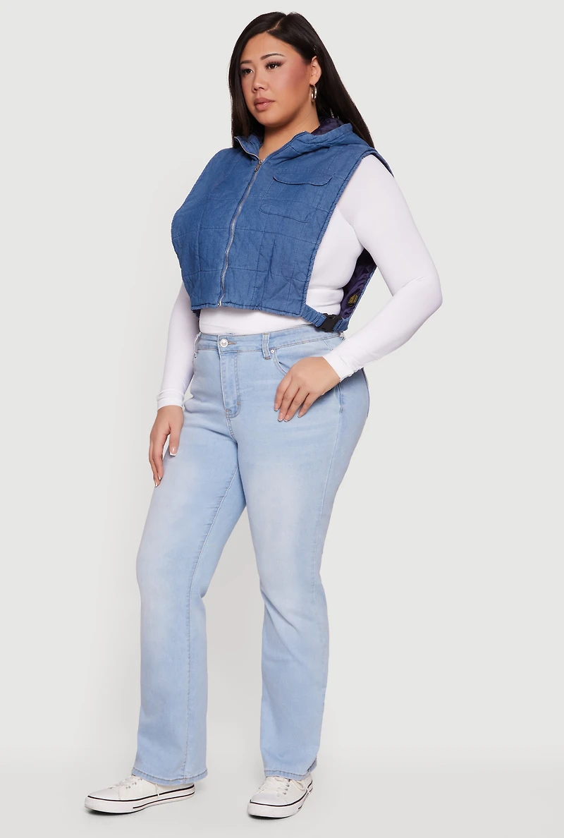 Plus Hooded Zip Front Quilted Vest