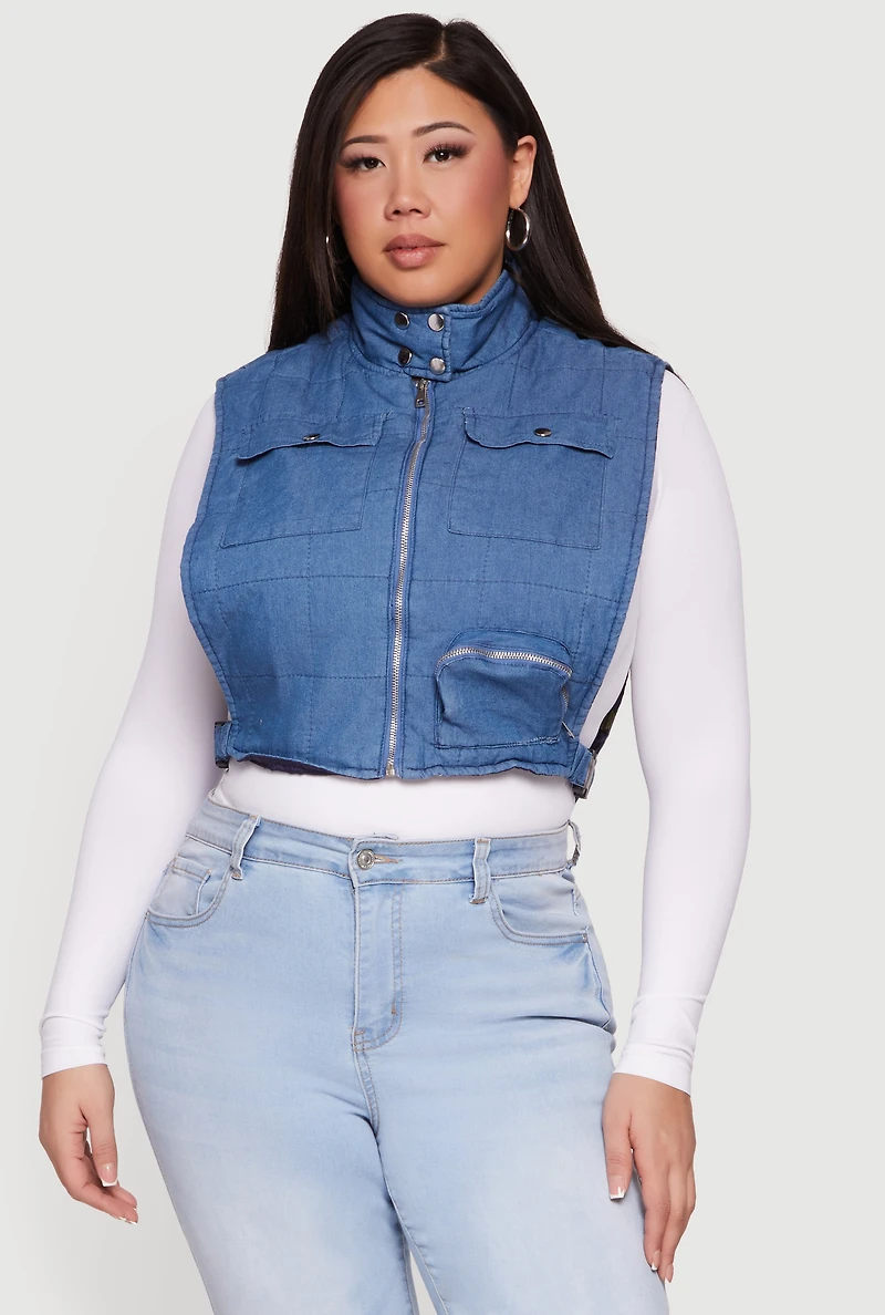 Plus Zip Front Mock Neck Quilted Vest