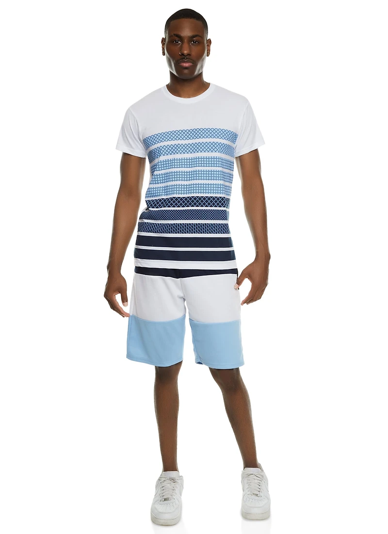 Mens Lattice Striped T Shirt