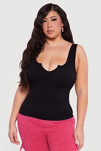 Plus Rib Knit Notch Neck Tank Top