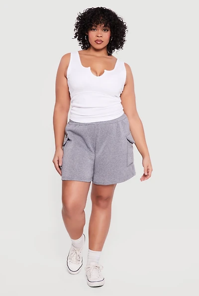 Plus Rib Knit Notch Neck Tank Top