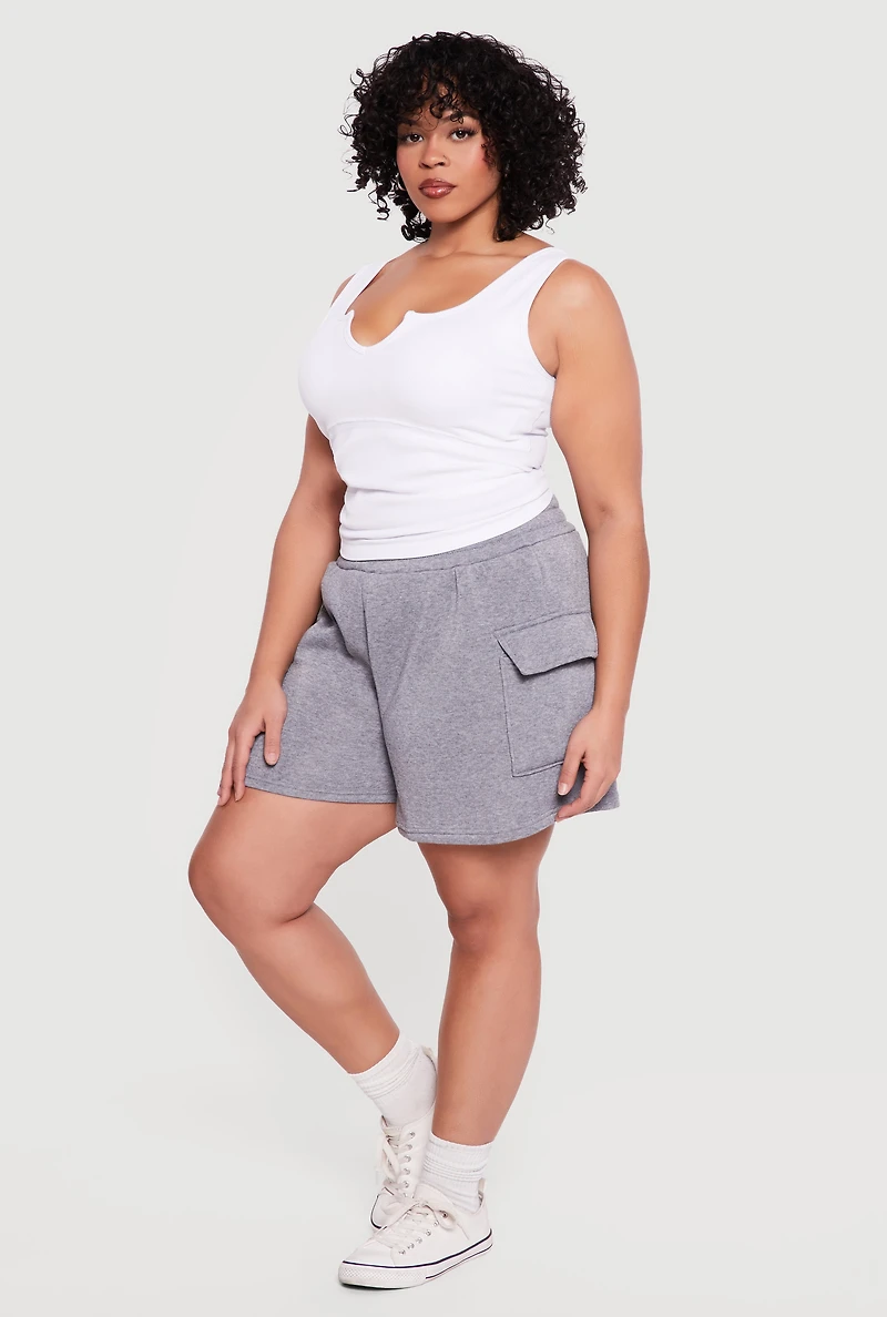 Plus Rib Knit Notch Neck Tank Top