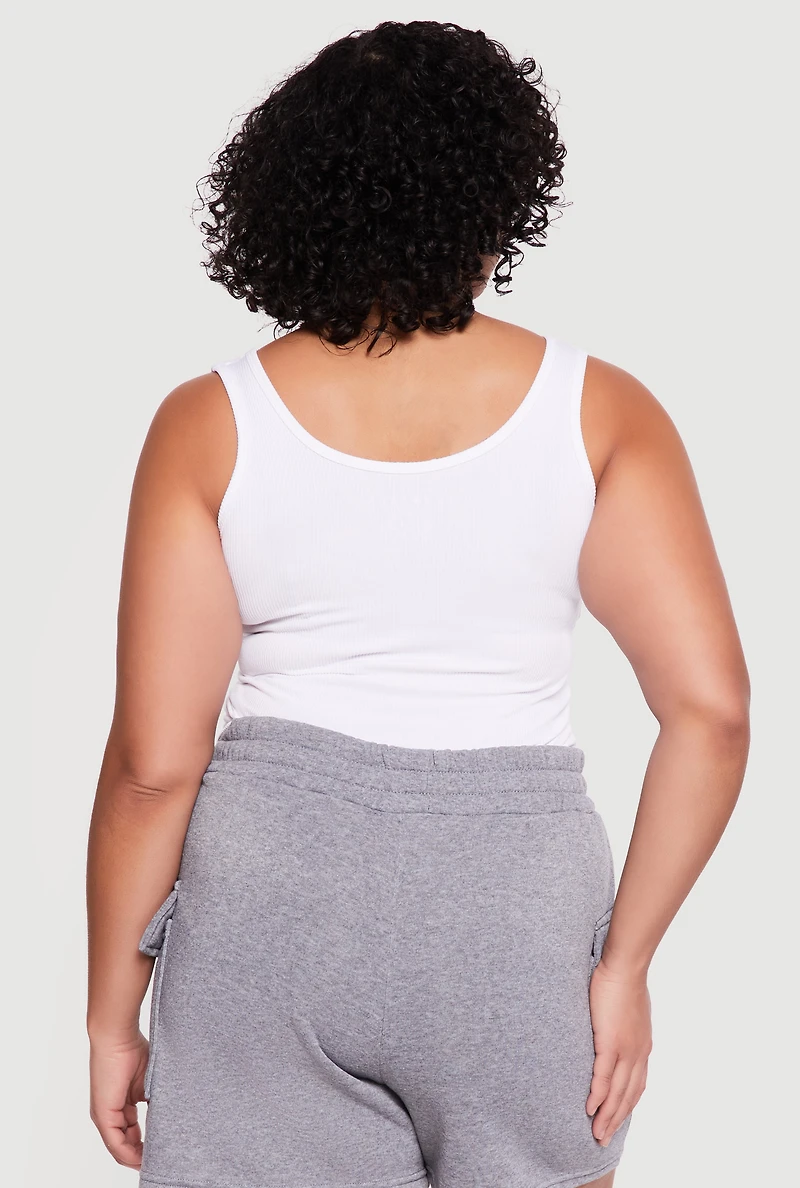 Plus Rib Knit Notch Neck Tank Top