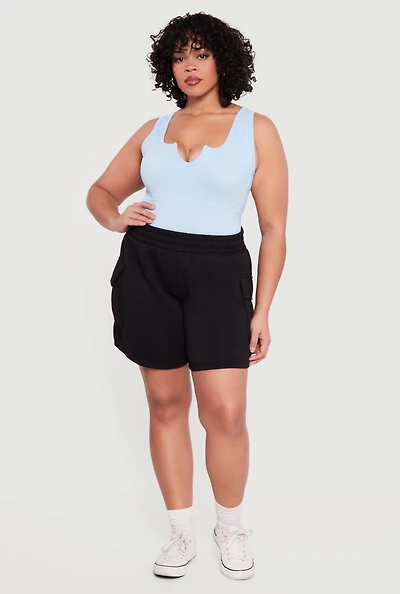 Plus Rib Knit Notch Neck Tank Top