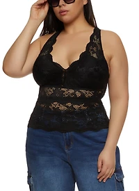 Plus Criss Cross Back Sleeveless Lace Top