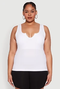 Womens Plus Size Seamless Notch Neck Tank Top, White, Size 2X-3X