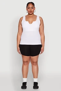 Womens Plus Size Seamless Notch Neck Tank Top, White, Size 2X-3X