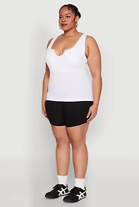 Womens Plus Size Seamless Notch Neck Tank Top, White, Size 2X-3X