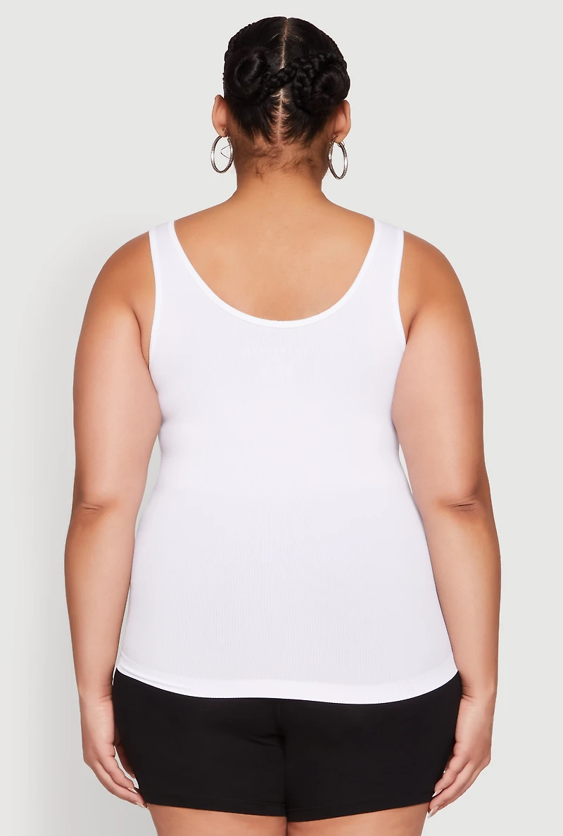 Womens Plus Size Seamless Notch Neck Tank Top, White, Size 2X-3X