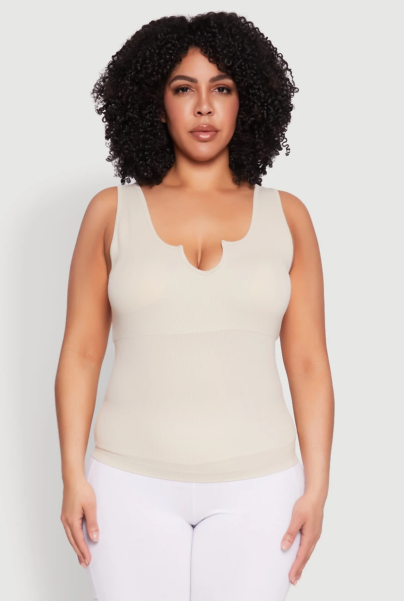 Womens Plus Seamless Notch Neck Tank Top,