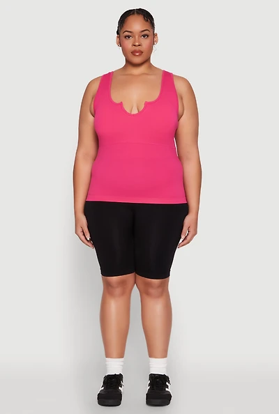 Womens Plus Size Seamless Notch Neck Tank Top, Pink, Size 1X-2X