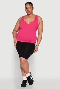 Womens Plus Size Seamless Notch Neck Tank Top, Pink, Size 1X-2X