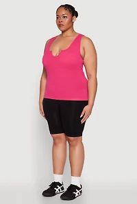 Womens Plus Size Seamless Notch Neck Tank Top, Pink, Size 1X-2X