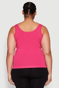 Womens Plus Size Seamless Notch Neck Tank Top, Pink, Size 1X-2X