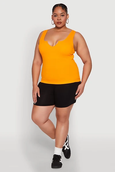 Womens Plus Size Seamless Notch Neck Tank Top, Yellow, Size 1X-2X