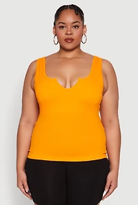 Womens Plus Size Seamless Notch Neck Tank Top, Yellow, Size 1X-2X