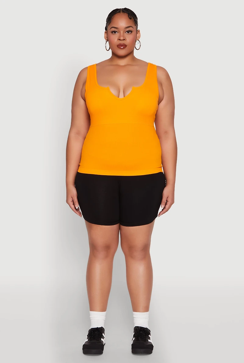 Womens Plus Size Seamless Notch Neck Tank Top, Yellow, Size 1X-2X
