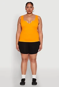 Womens Plus Size Seamless Notch Neck Tank Top, Yellow, Size 1X-2X