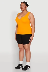 Womens Plus Size Seamless Notch Neck Tank Top, Yellow, Size 1X-2X