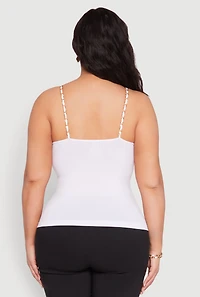 Womens Plus Seamless Metallic Chain Strap Cami, White,