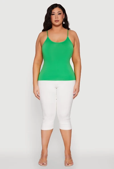 Womens Plus Seamless Metallic Chain Strap Cami, 1X-2X