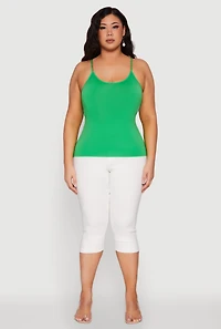 Womens Plus Size Seamless Metallic Chain Strap Cami, Green, Size 2X-3X