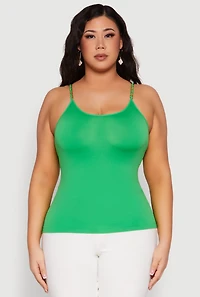 Womens Plus Size Seamless Metallic Chain Strap Cami, Green, Size 2X-3X