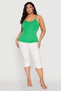 Womens Plus Size Seamless Metallic Chain Strap Cami, Green, Size 2X-3X