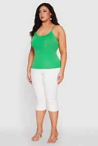 Womens Plus Size Seamless Metallic Chain Strap Cami, Green, Size 2X-3X