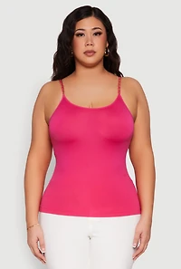 Womens Plus Size Seamless Metallic Chain Strap Cami, Pink, Size 1X-2X