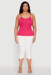 Womens Plus Size Seamless Metallic Chain Strap Cami, Pink, Size 1X-2X