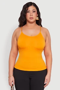 Womens Plus Size Seamless Metallic Chain Strap Cami, Yellow, Size 1X-2X