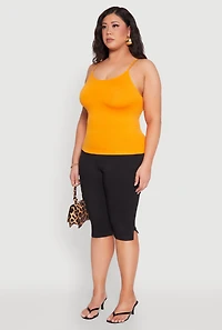 Womens Plus Size Seamless Metallic Chain Strap Cami, Yellow, Size 1X-2X