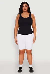 Womens Plus Seamless Scoop Neck Shelf Bra Tank Top,