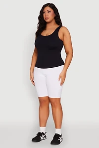 Womens Plus Size Seamless Scoop Neck Shelf Bra Tank Top, Black, Size 1X-2X